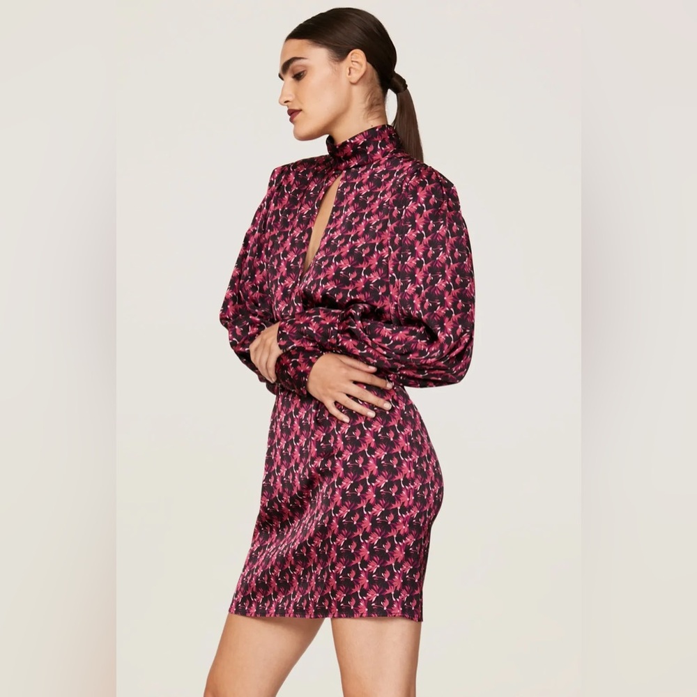 Ronny Kobo Collection Pink and Black Sheath Dress with Bishop Sleeves
